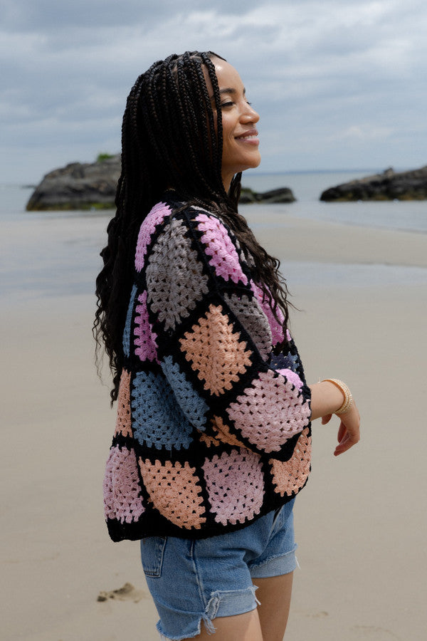 SAACHI Modern Pastel Crochet Granny Square Short Jacket