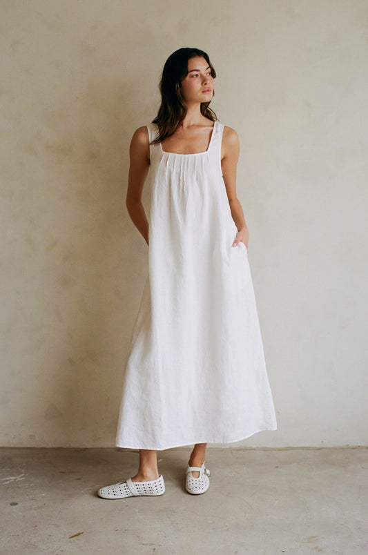 A. Ren White Linen Maxi Dress