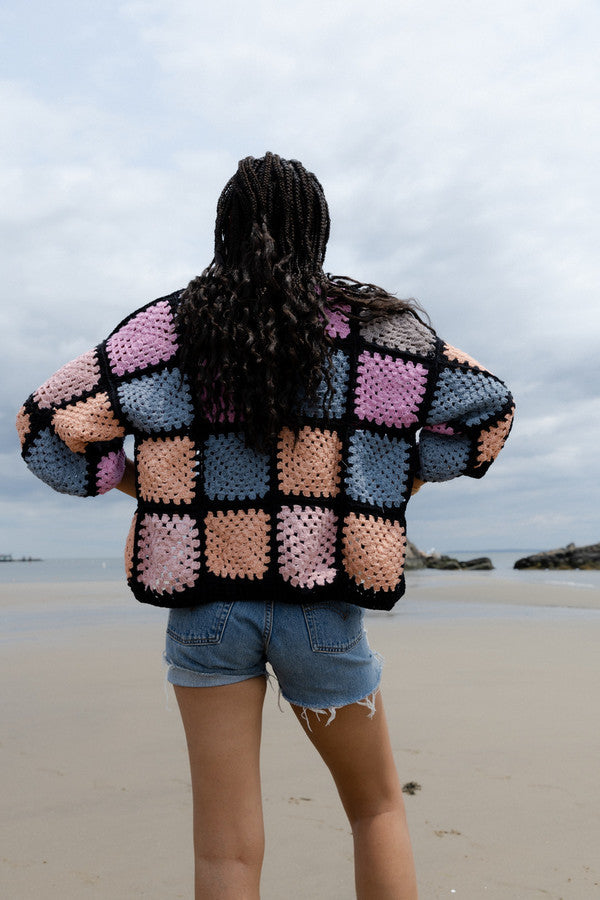 SAACHI Modern Pastel Crochet Granny Square Short Jacket