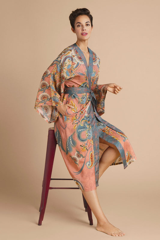 Powder Design Inc. Mediterranean Paisley Kimono Gown - Coral