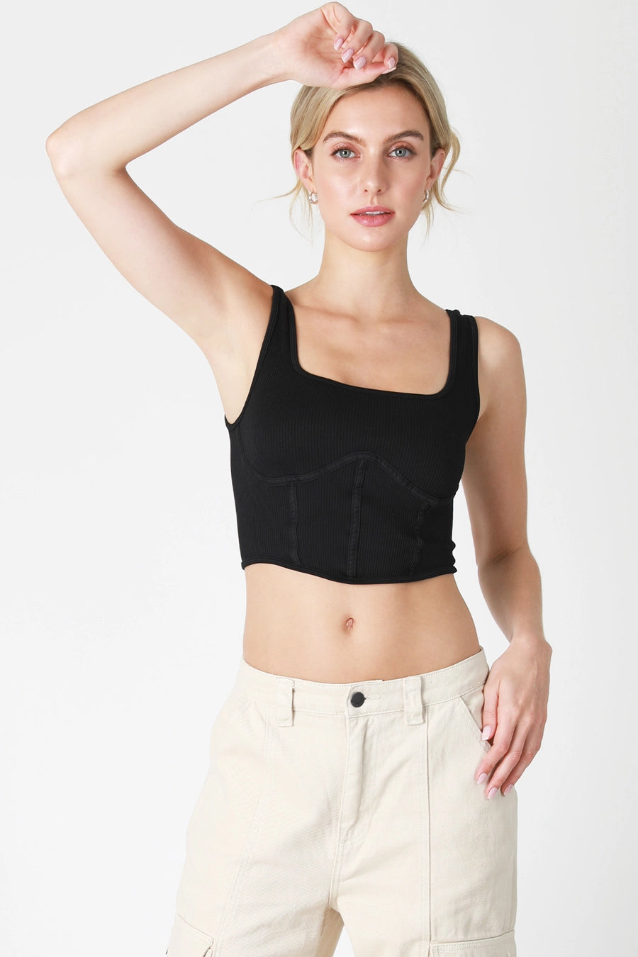Nikibiki Ribbed Square Neck Corset Top