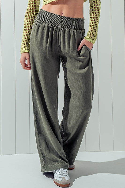 Urban Daizy Olive Smocked Waistband Pants - Bohemian Style