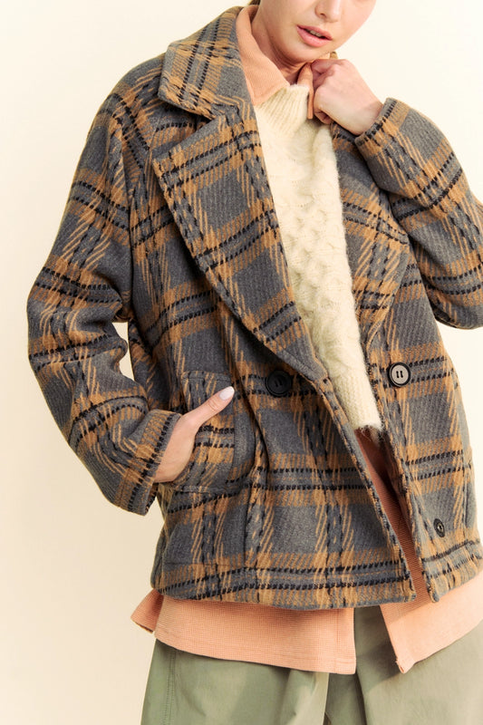 Davi & Dani Plaid Double Breasted Coat Jacket