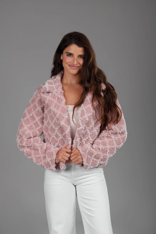SAACHI Pink Diamond Patterned Collared Short Jacket