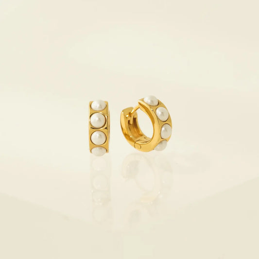 Lover’s Tempo Chunky Huggie Pearl Hoop Earrings