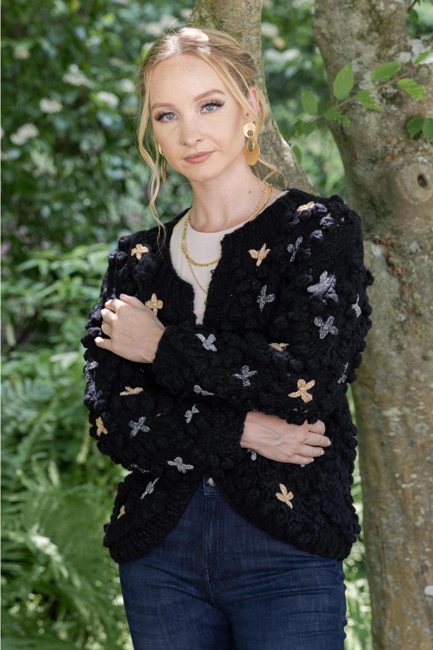 SAACHI Pom Pom Knitted Cross Cardigan