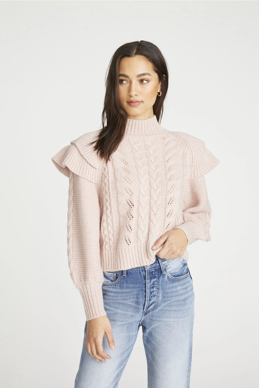 DRIFTWOOD Pastel Pink Ruffle Shoulders Sweater