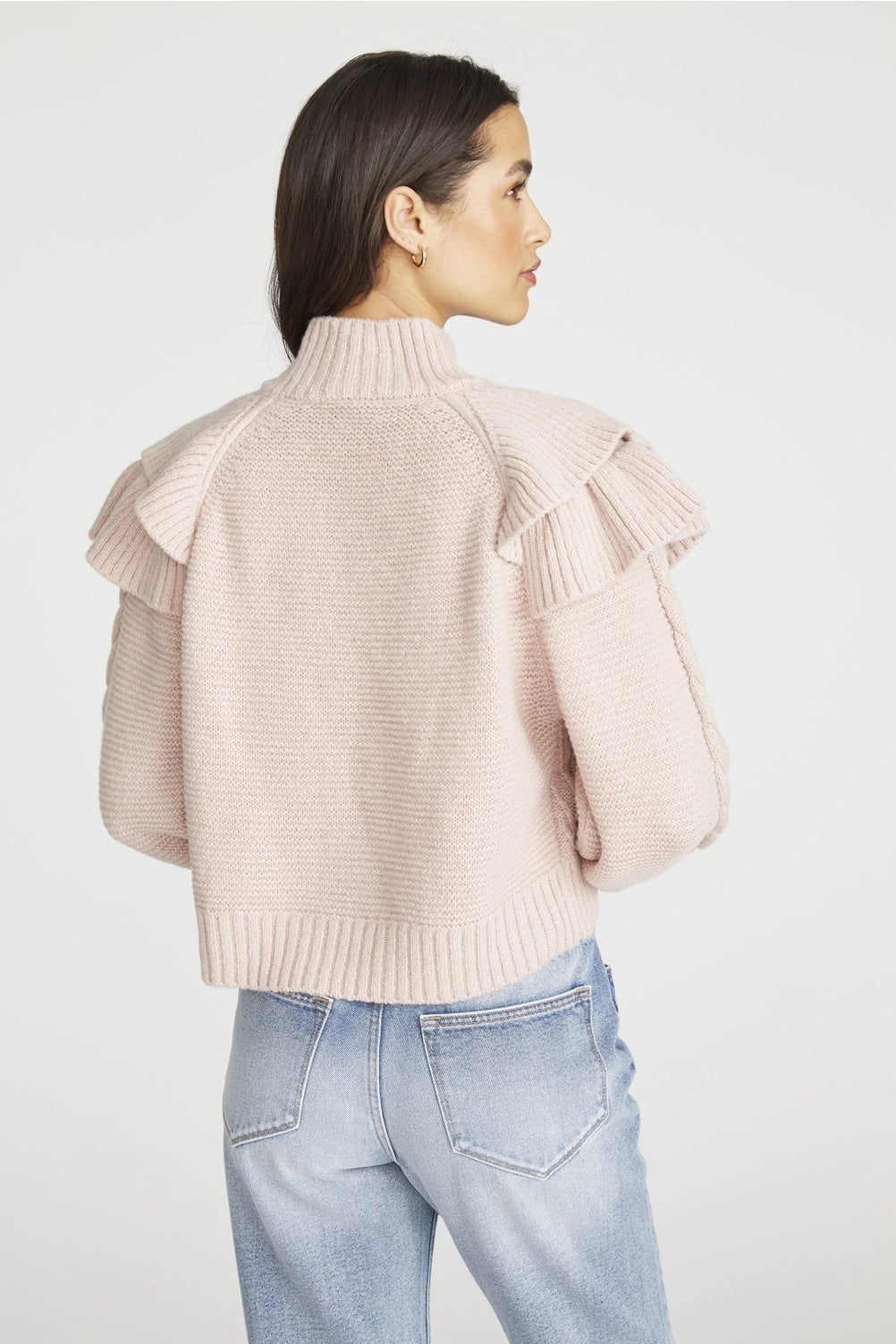 DRIFTWOOD Pastel Pink Ruffle Shoulders Sweater