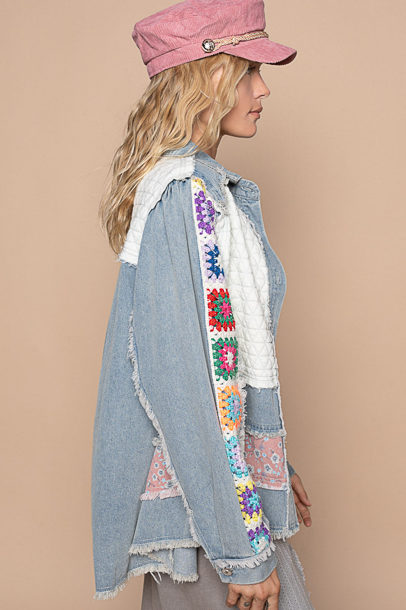 POL Patchwork Denim Quilted Jacket