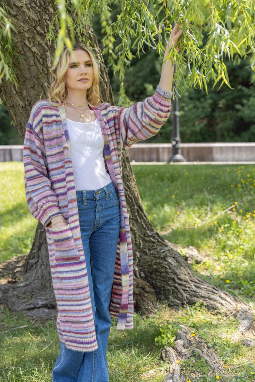 Purple Striped Cardigan