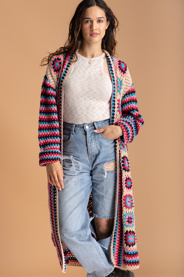 SAACHI Crochet Cotton Granny Square Kimono