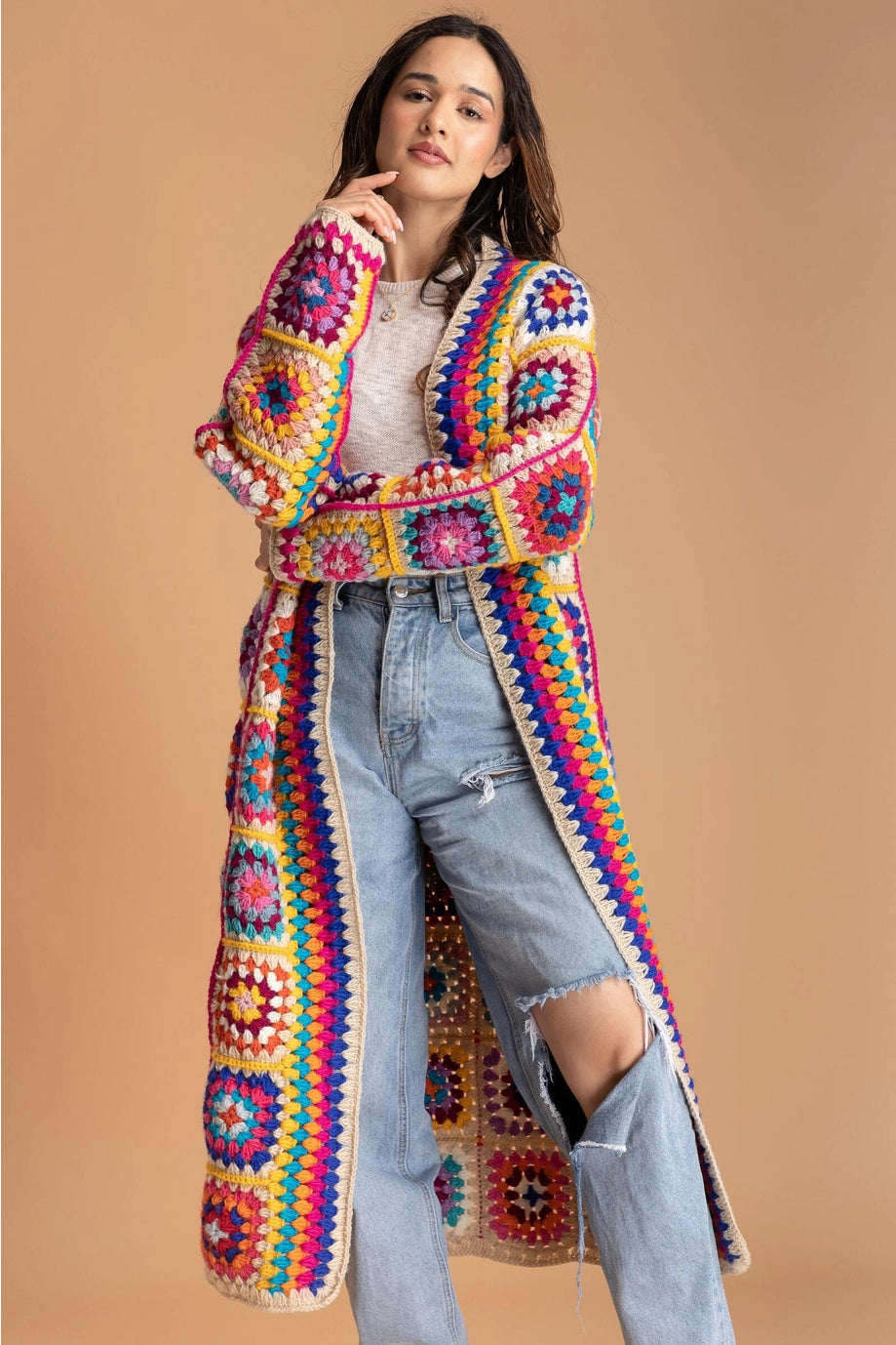 SAACHI Crochet Multicolored Square Kimono