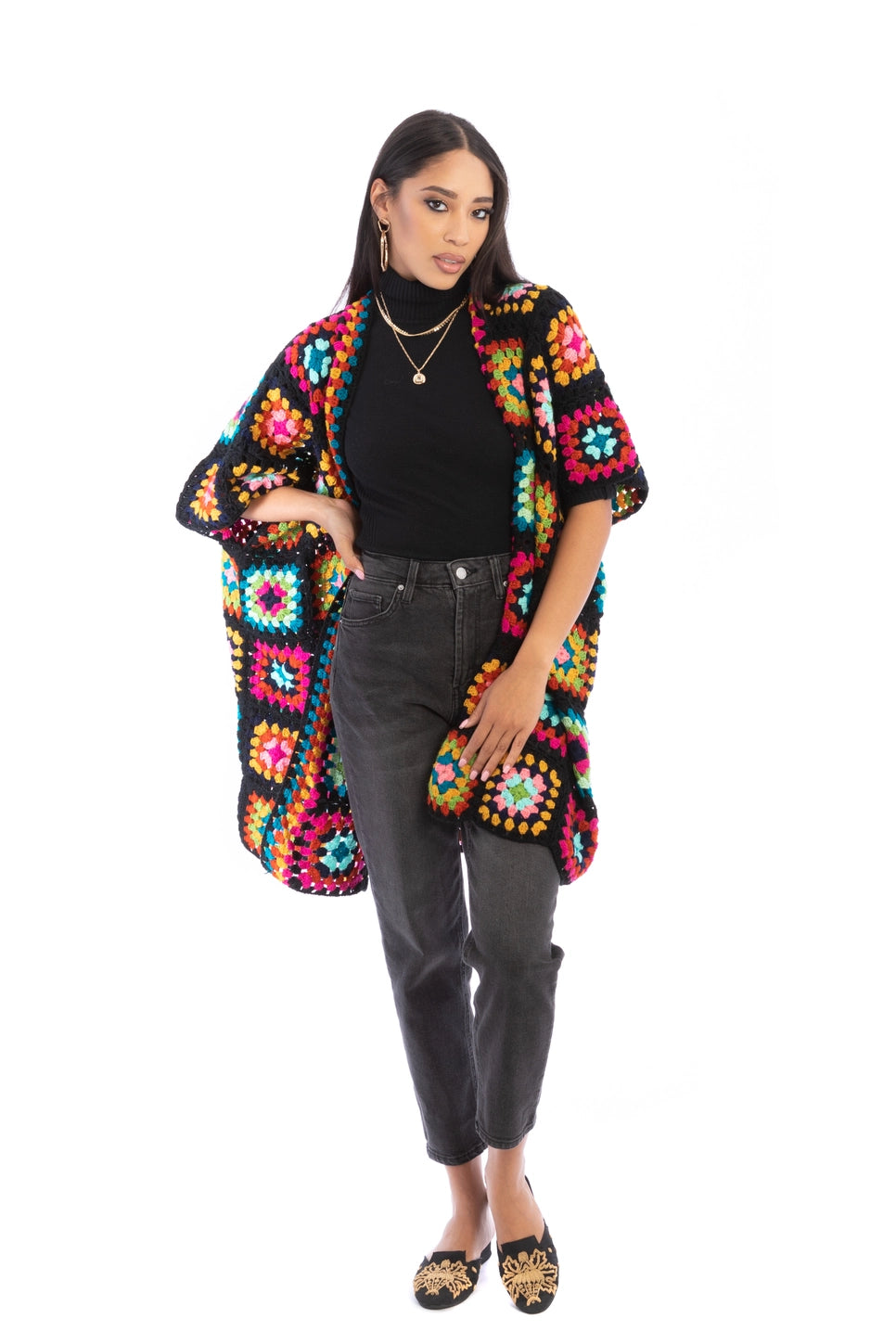 SAACHI Crochet Granny Square Short Kimono