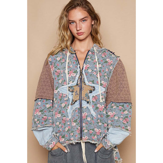 POL Star Jaquard Patchwork Hooded Jacket