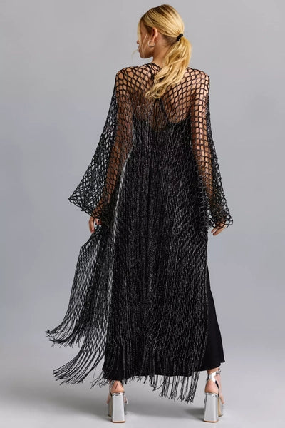 SAACHI Metallic Crochet Fringed Kimono