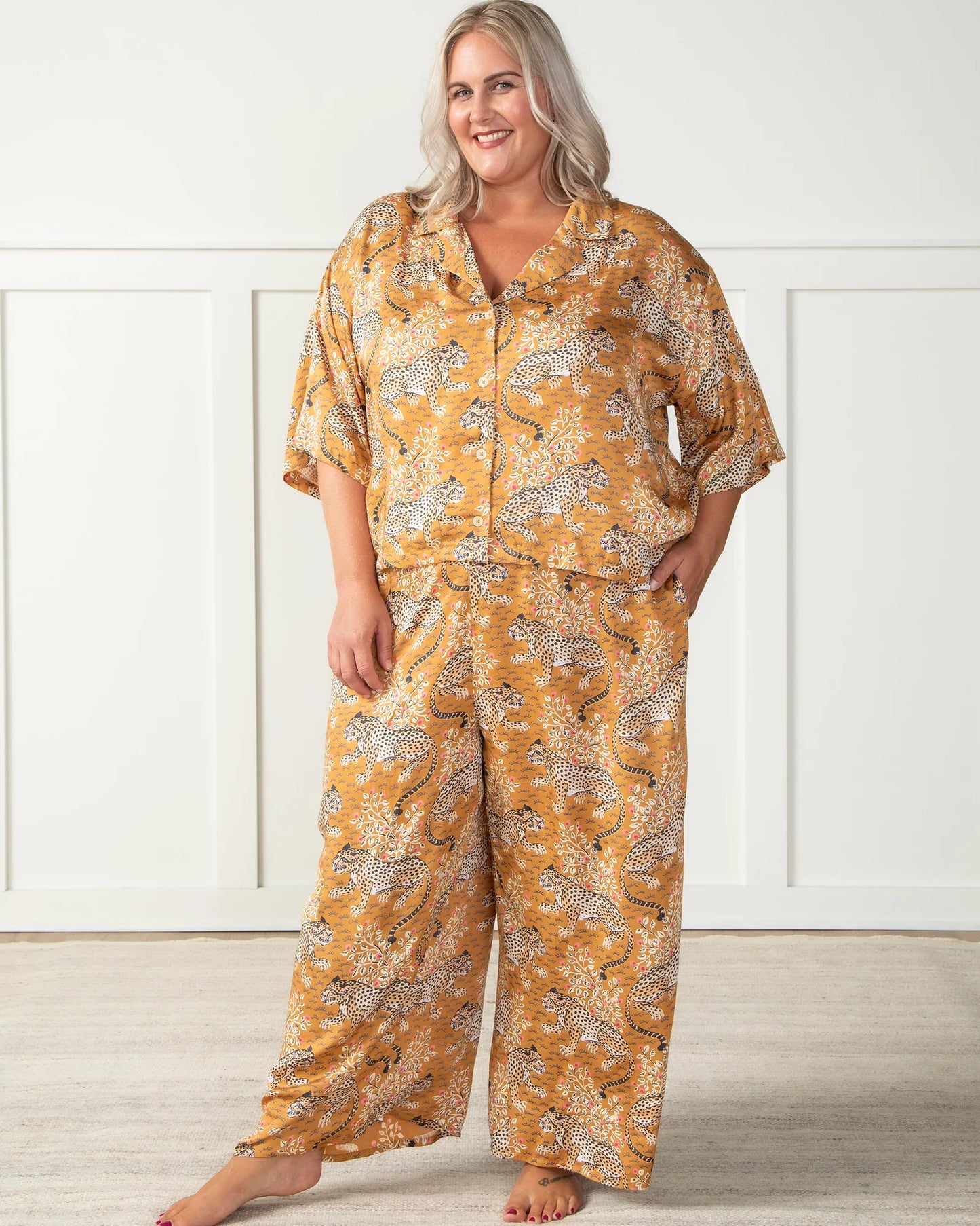 Printfresh Cheetah Wide Leg Pajama Set