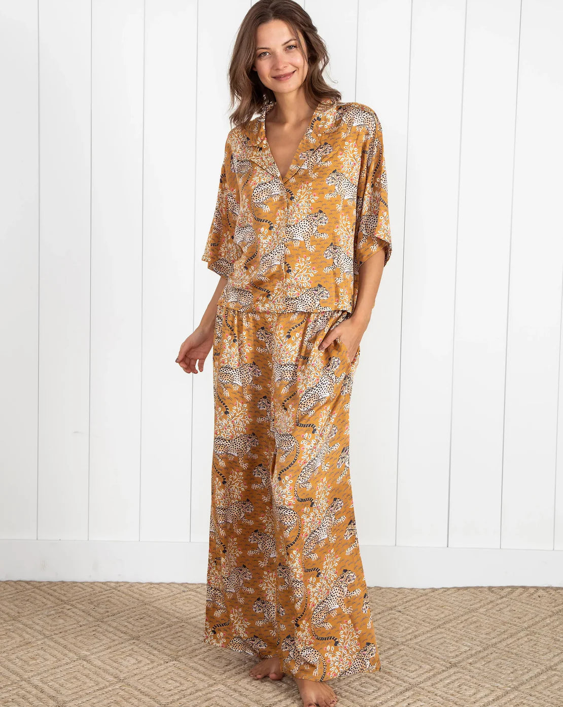 Printfresh Cheetah Wide Leg Pajama Set