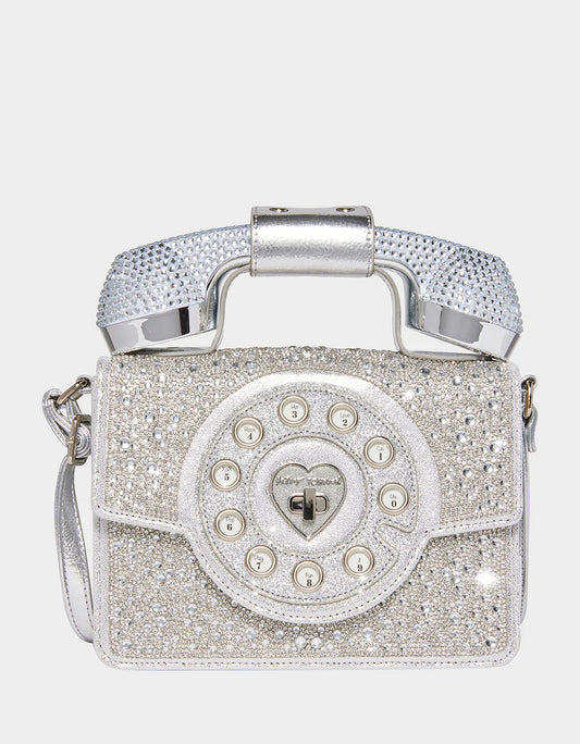 Betsey Johnson Silver Rhinestone Functional Telephone Purse