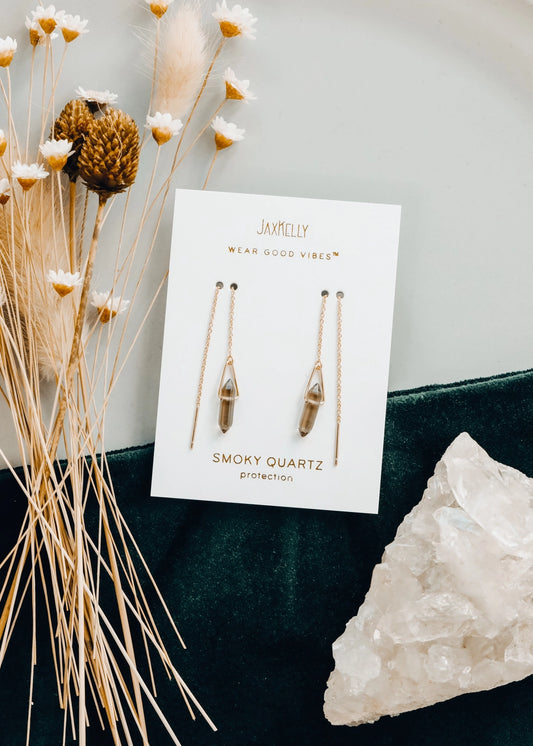 Jax Kelly Smoky Quartz Threaded Drop Earrings