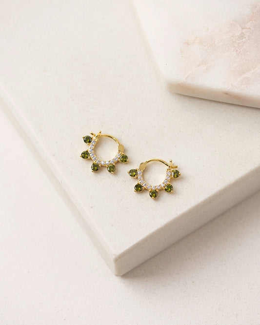 Lover’s Tempo Gold & Cz Hoop Earrings with Olive Accent