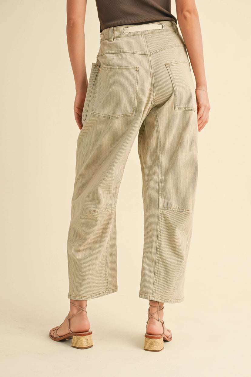 MIOU MUSE Cotton Pin Stripe Tie Pants