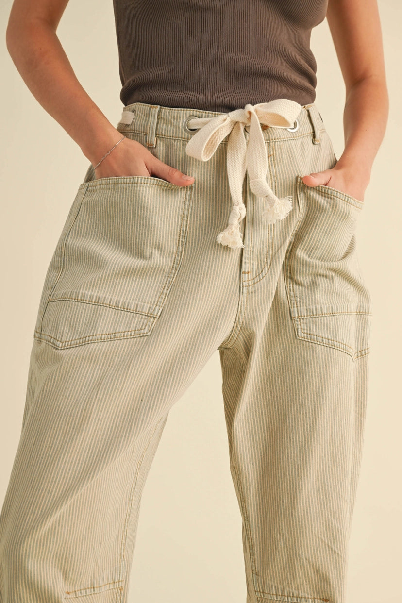 MIOU MUSE Cotton Pin Stripe Tie Pants