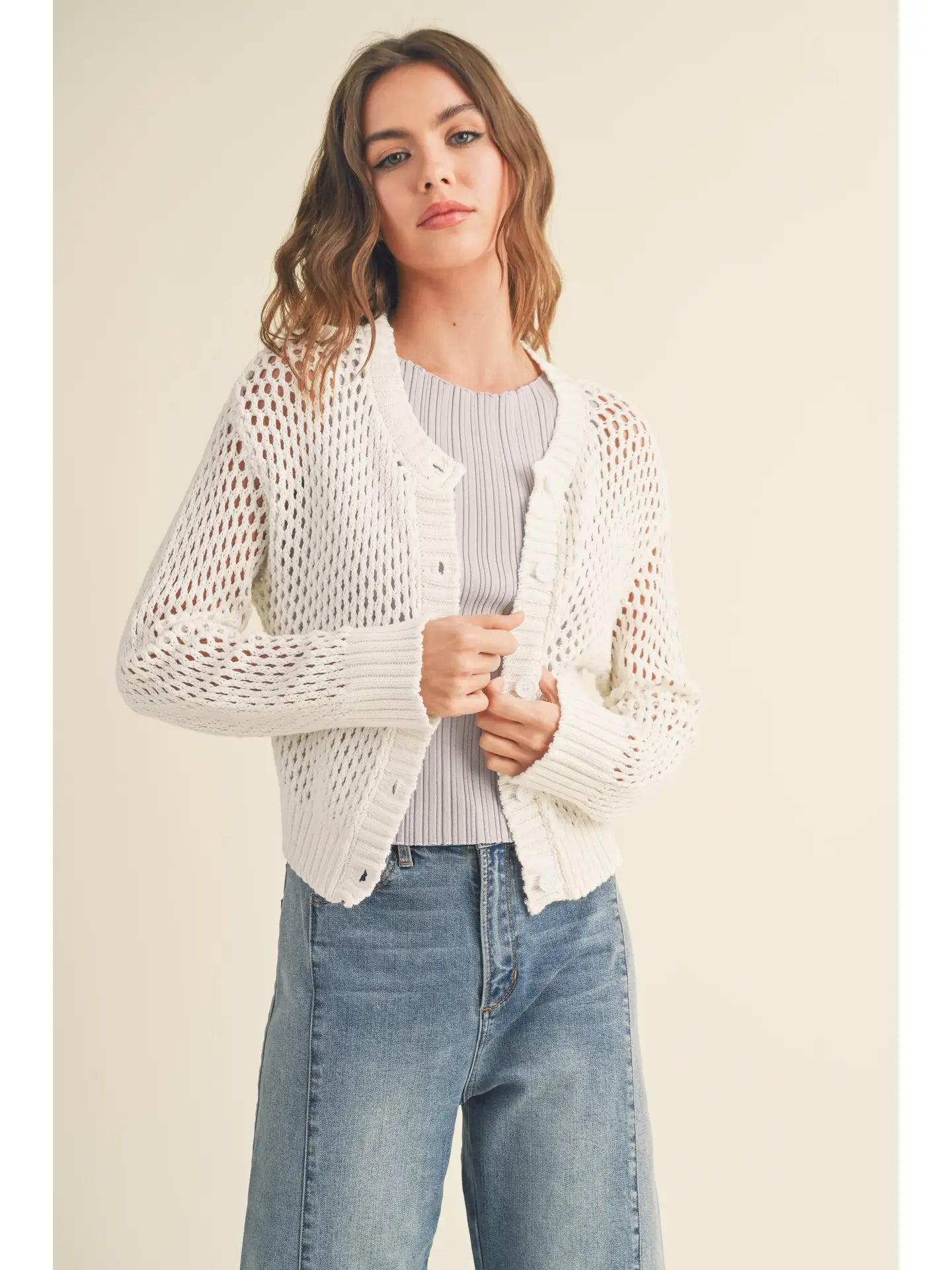 MIOU MUSE Open Knit Crochet Cardigan
