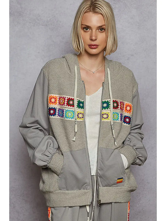POL Grap Zip Hoodie with Mini Granny Squares