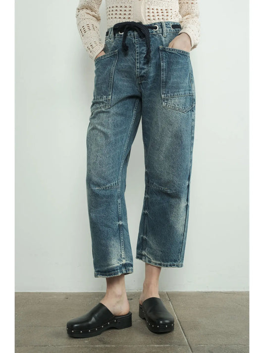 Aaron & Amber Barrel Jeans with Tie Waist