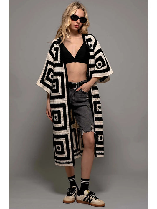 Do Everything In Love Black & White Open Cardigan