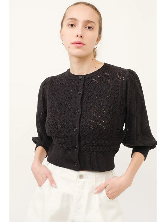 Aaron & Amber Mixed Fabric Cardigan
