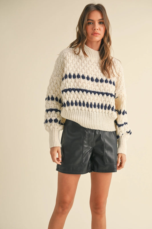 MIOU MUSE Striped Sweater with Cinched Waist