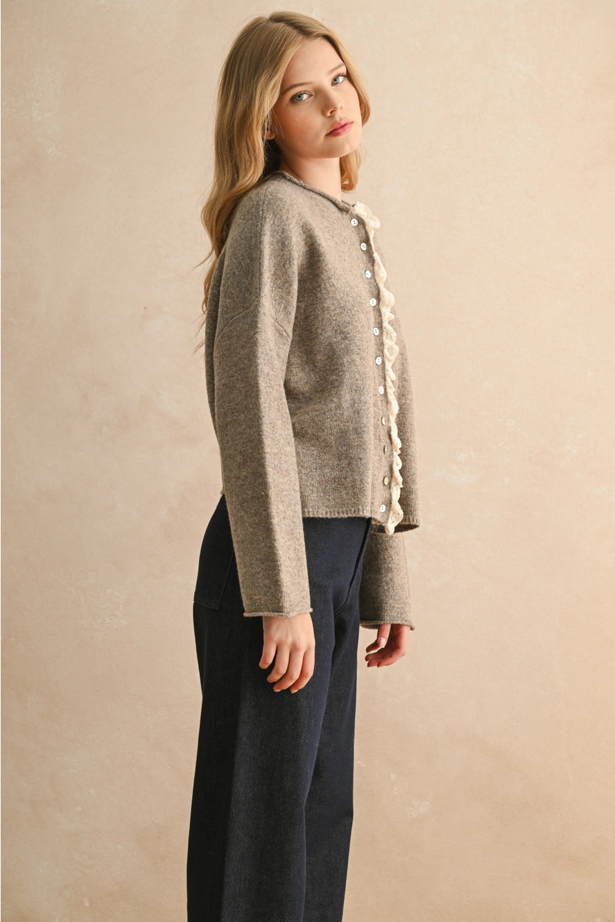 MIOU MUSE Cardigan with Lace Detail