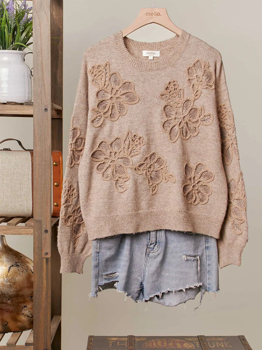 Mello. Embroidered Floral Sweater