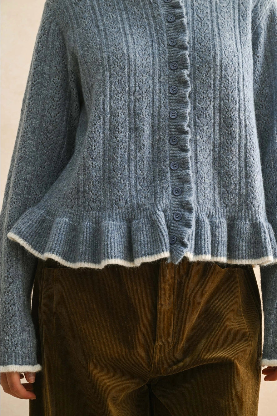 MIOU MUSE Blue Ruffle Sweater