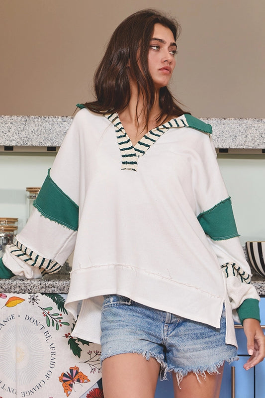 BUCKETLIST Terry Knit Color-Block Collared Shirt
