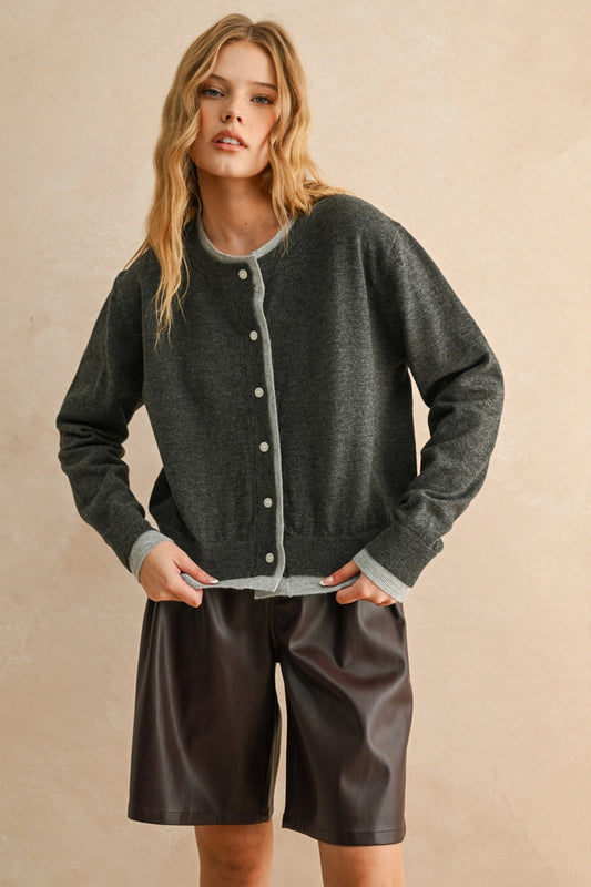MIOU MUSE Contrast Trim Cardigan