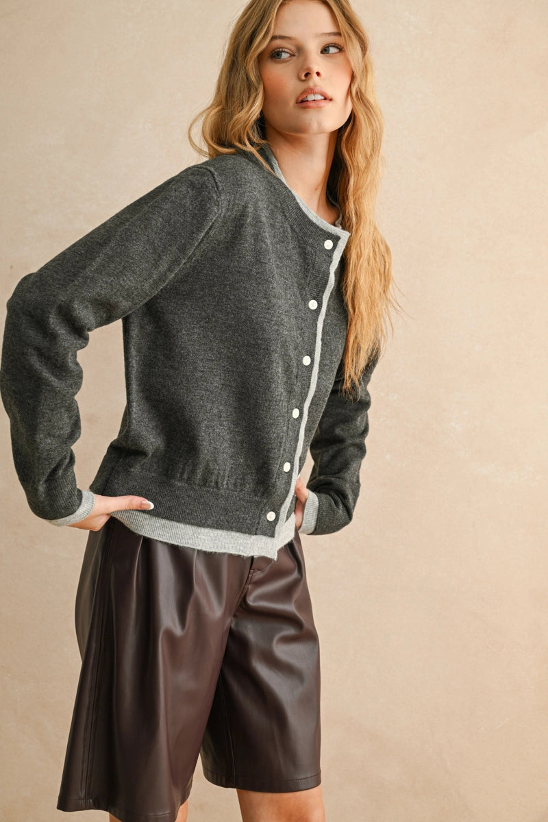 MIOU MUSE Contrast Trim Cardigan