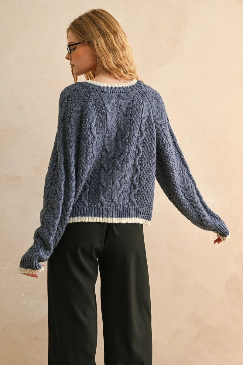 MIOU MUSE Blue Cardigan with Rose Buttons