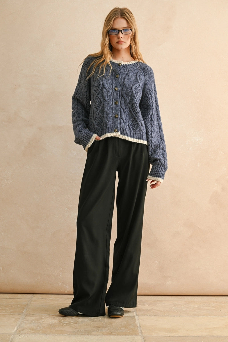 MIOU MUSE Blue Cardigan with Rose Buttons
