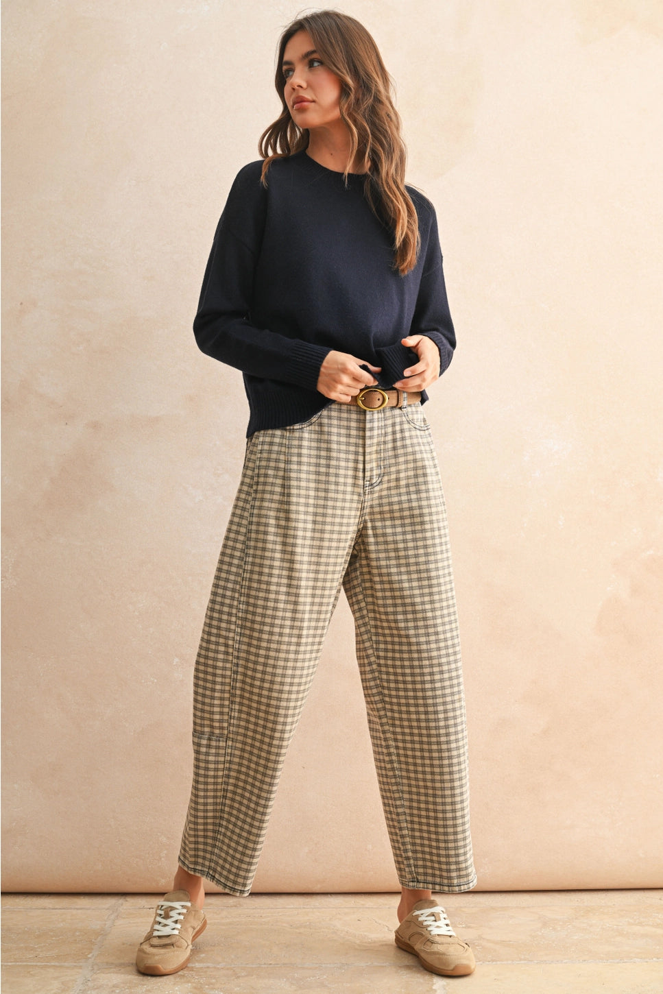 MIOU MUSE Plaid Barrel Pants